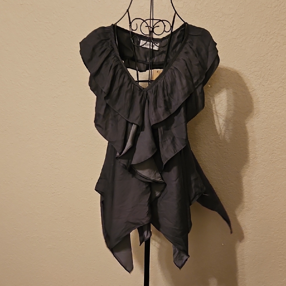 Gray Ruffled Sleeveless Blouse